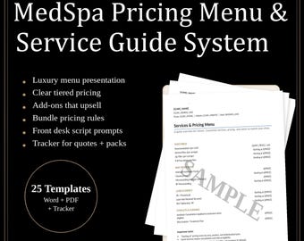 MedSpa Pricing Menu & Service Guide | Clinic Templates (Word, PDF, Excel)