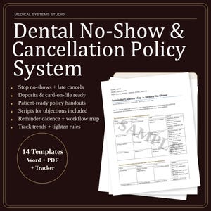 Dental No-Show Policy System | Clinic Forms, Front Desk Scripts (PDF, DOCX, XLSX)