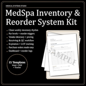 MedSpa Bestandsaufnahme | Excel Tracker, Nachbestell-Rechner (Digitaler Download)