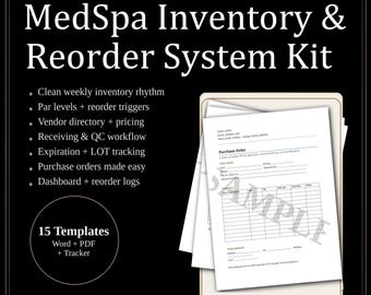 MedSpa Inventory System | Excel Tracker, Reorder Calculator (Digital Download)