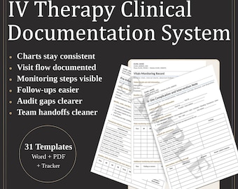 IV Therapy Clinical Documentation System | Infusion Sheet, Vitals Monitoring, Treatment Record (Word/PDF/Excel)