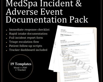 MedSpa Incident Documentation Pack | Report Forms, Follow-Up Scripts (Word/PDF/Excel)