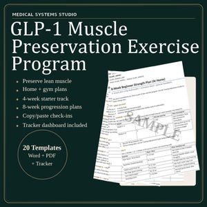 Kit de programa de ejercicios de preservación muscular GLP-1 / Planes de fortalecimiento de semaglutida/tirzepatida + Guía de ajuste verde, amarillo y rojo + Rastreador