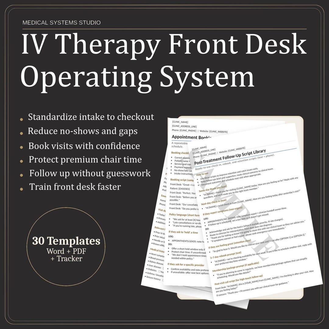 IV Therapy Front Desk Operating System | Clinic SOP Playbook, Intake ...