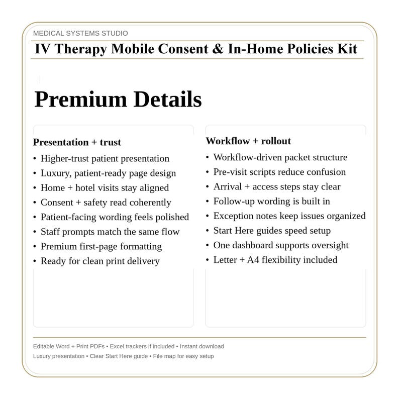 Consent Script Design IV Therapy Mobile Consent & In-home Policies Kit | Safety Checklist ...