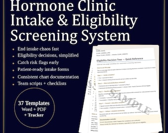 Hormone Clinic Intake & Eligibility Screening System | TRT HRT BHRT Forms, Contraindications, Labs, Consents, Tracker