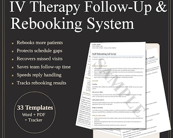 IV Therapy Follow-Up & Rebooking System | SMS/Email Sequences, Cadence Map, Retention (Word/Pdf/Excel)