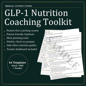 GLP-1 Nutrition Coaching Toolkit | Semaglutide & Tirzepatide Handouts | Protein Targets + Hydration + GI Comfort | Scripts + Tracker