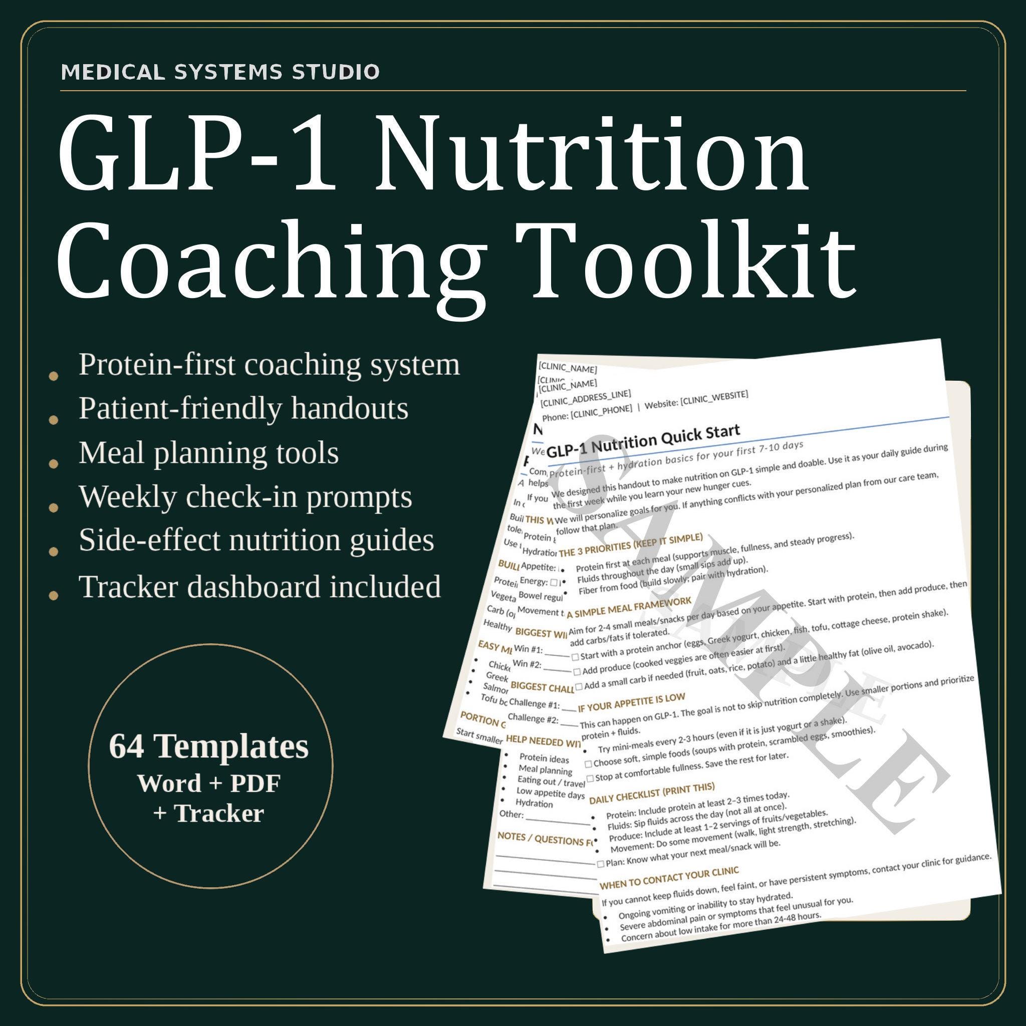 GLP-1 Nutrition Coaching Toolkit | Semaglutide & Tirzepatide Handouts | Protein Targets + Hydration + GI Comfort