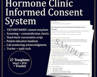 Hormone Clinic Informed Consent System | TRT, HRT, BHRT Forms. Word/Pdf/Tracker (Digital Download)