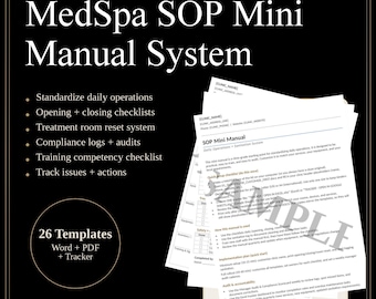 MedSpa SOP Manual | Clinic Checklists, Sanitation Logs (Digital Download)