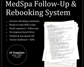 MedSpa Follow-Up and Rebooking Patient Retention System | SMS & Email Templates (Word/PDF/XLSX)