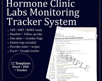Hormone Clinic Labs Monitoring Tracker System | TRT/HRT/BHRT (Word/Pdf/Excel) - Digital Download
