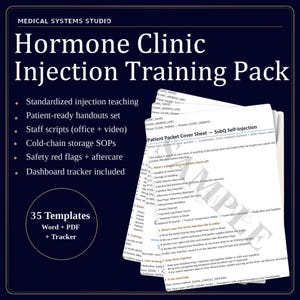 Hormone Clinic Injection Training Pack | TRT/HRT/BHRT | Sop, Competency, Storage/Supplies (Digital Download)