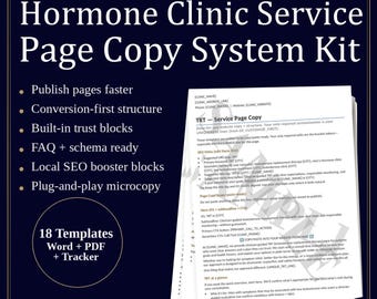 Hormone Clinic Service Page Copy System | TRT HRT BHRT | 10 Seo Templates (Digital Download)