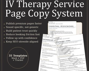 IV Therapy Service Page Copy System | 13 SEO Templates, Word/Pdf/Tracker (Digital Download)