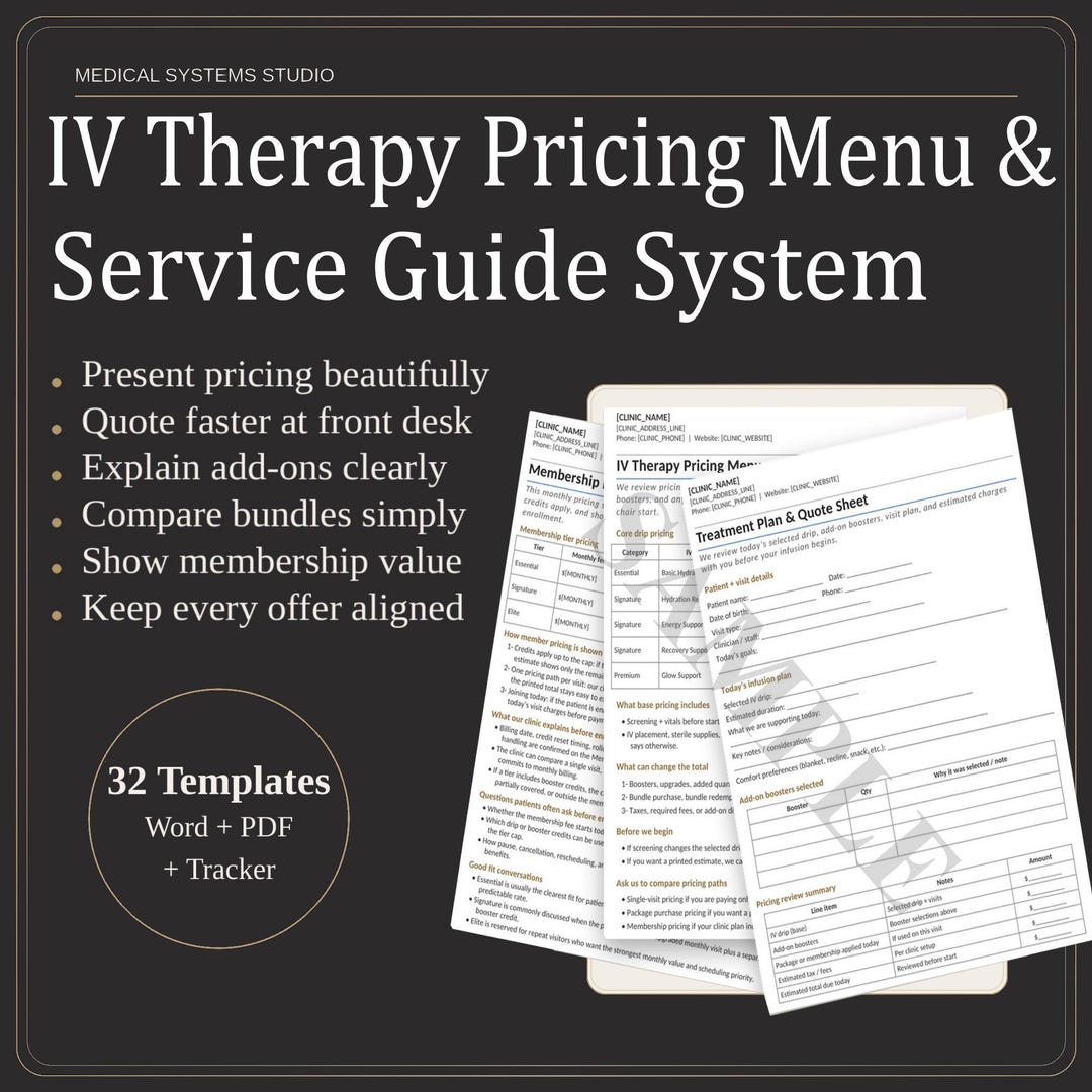 Iv Menu IV Therapy Pricing Menu & Service Guide System | Hydration Clinic Quote ...