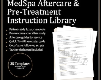 MedSpa Aftercare and Pre-Treatment Instructions | Patient Handouts & Quick Cards (Word/PDF)