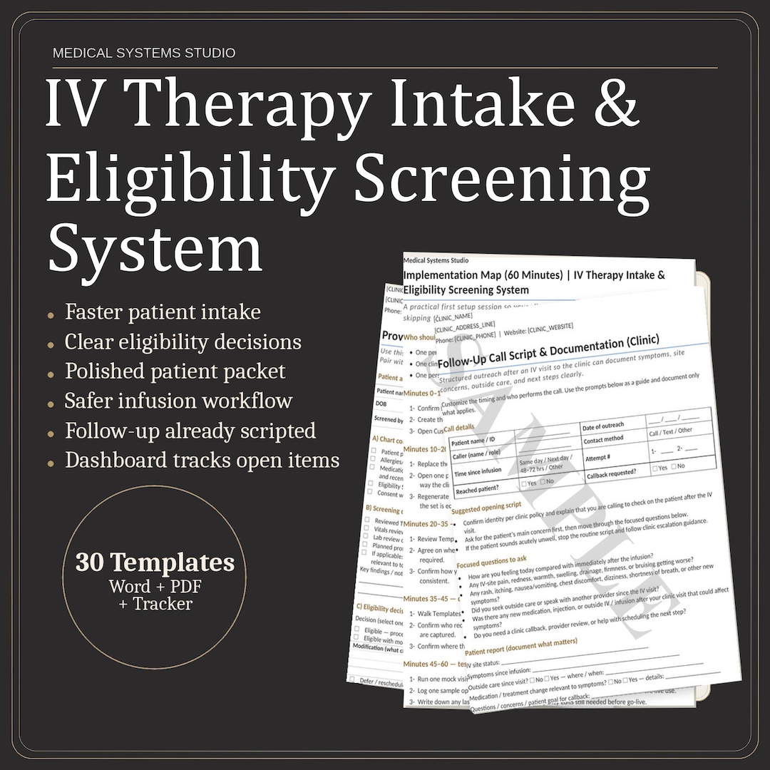 IV Therapy Intake & Eligibility Screening System | Clinic Forms Word ...