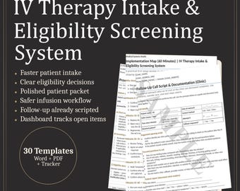 IV Therapy Intake & Eligibility Screening System | Clinic Forms Word/PDF/Tracker (Digital Download)