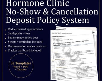 Hormone Clinic No-Show & Cancellation Deposit Policy System | TRT HRT BHRT (Digital Download)