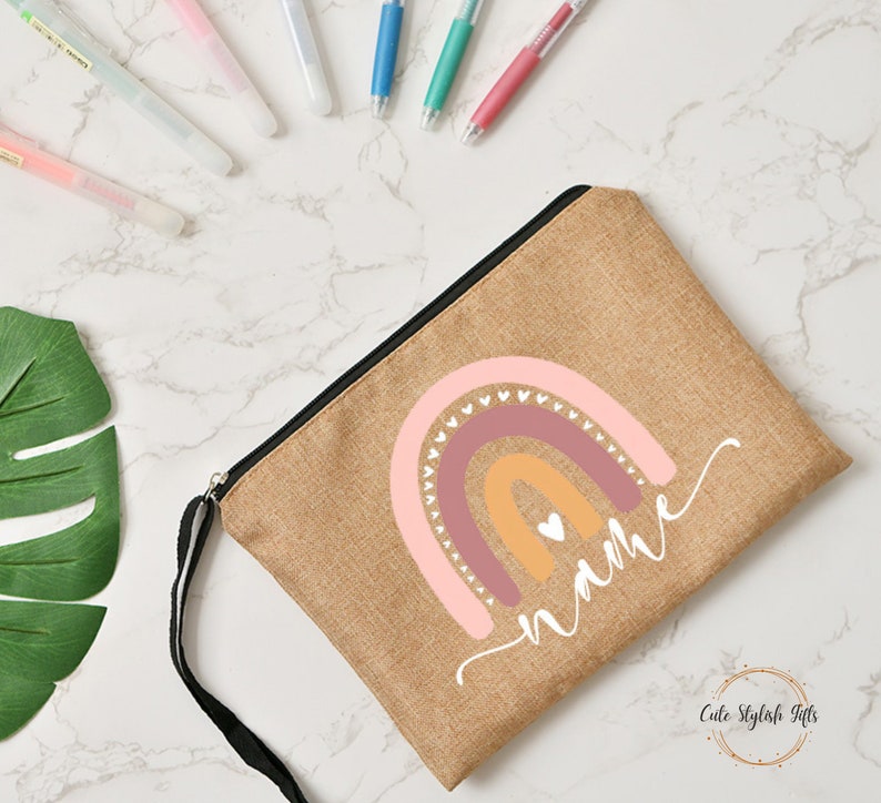 Back to School Personalized Bag Travel Neceser Zipper Pouch Customized Name Toiletry Organizer Rainbow Bag zdjęcie 2