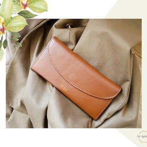 Portefeuille en cuir Monogram pour femme | Portefeuille mince personnalisé | Enveloppe en cuir personnalisée | Cadeau personnalisé pour elle | Porte-cartes en cuir
