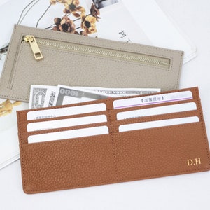 Porte-cartes en cuir monogramme pour femme | Portefeuille de cartes mince personnalisé | Étui en cuir personnalisé | Cadeau gravé pour elle | Porte-cartes en cuir