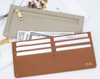 Monogram Leather Card Holder for Women | Personalized Slim Card Wallet | Custom Leather Case | Engraved Gift for Her | Leather Card Purse
