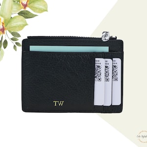 Personalisierter Kartenhalter | Echtleder-Kartenhalter | Damenbrieftasche | Minimalistisches Portemonnaie | Geschenk zur Wohnungserwärmung | Monogramm-Geldbörse | Kartengeldbörse