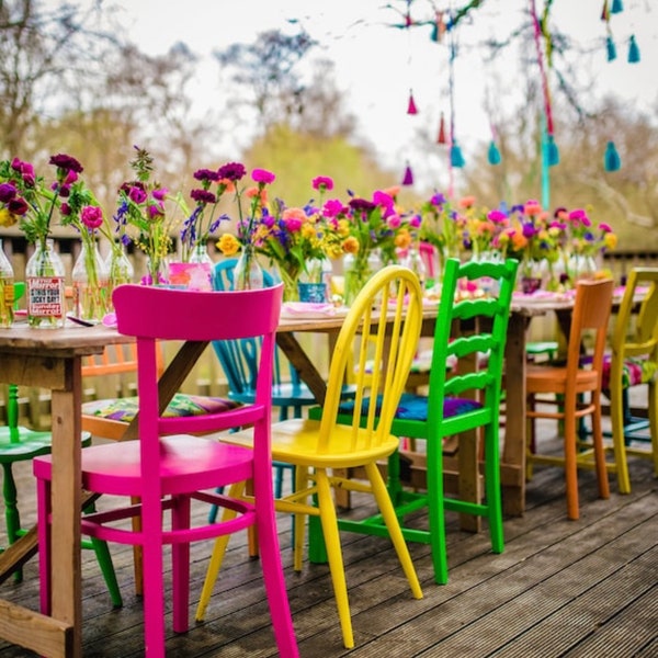 Hand painted mismatched chairs