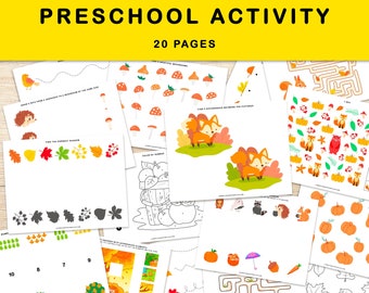 Fall/Autumn Preschool Activity, Activity Book, Printable Activity, Homeschool Worksheets