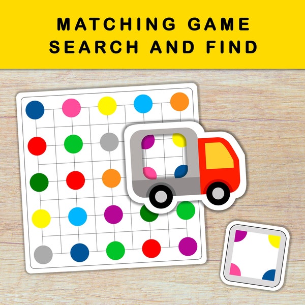 Matching Game, Search and Find, Pattern Activity, Truck Game, Busy Book printable, Homeschool Worksheet