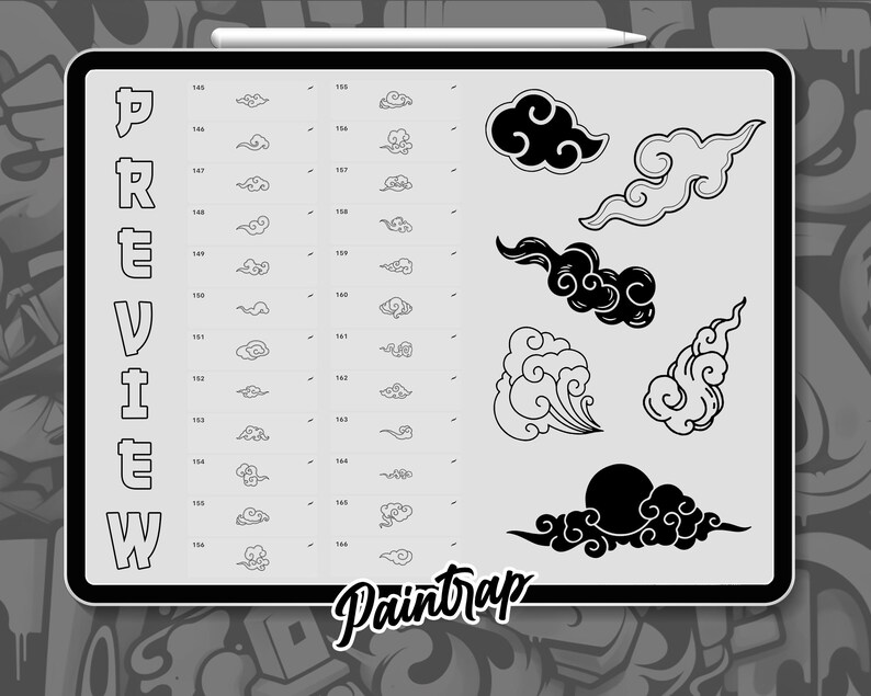 Japanese Cloud Tattoo Stamps for Procreate - 166 Japanese Cloud Kumo ...