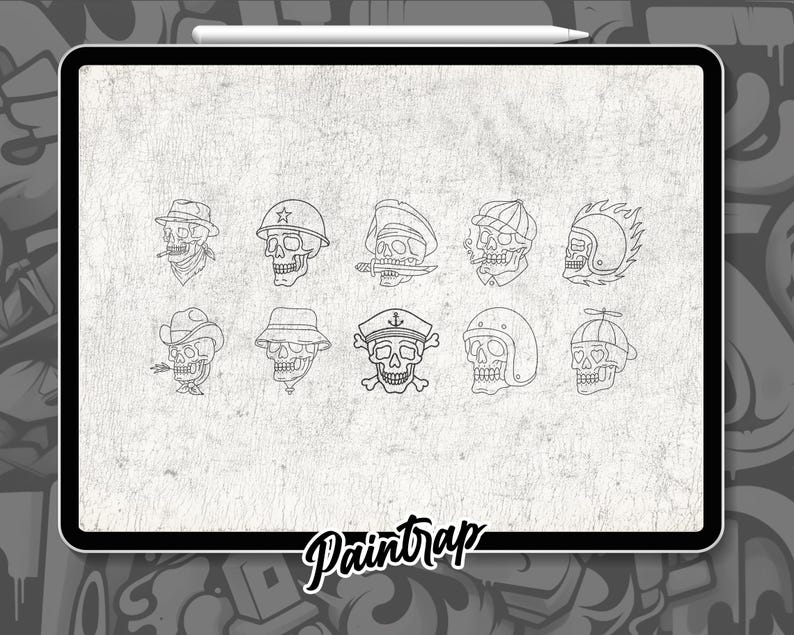 Traditional Skull Tattoo Stamp Brushes for Procreate - 50 Skulls Tattoo ...