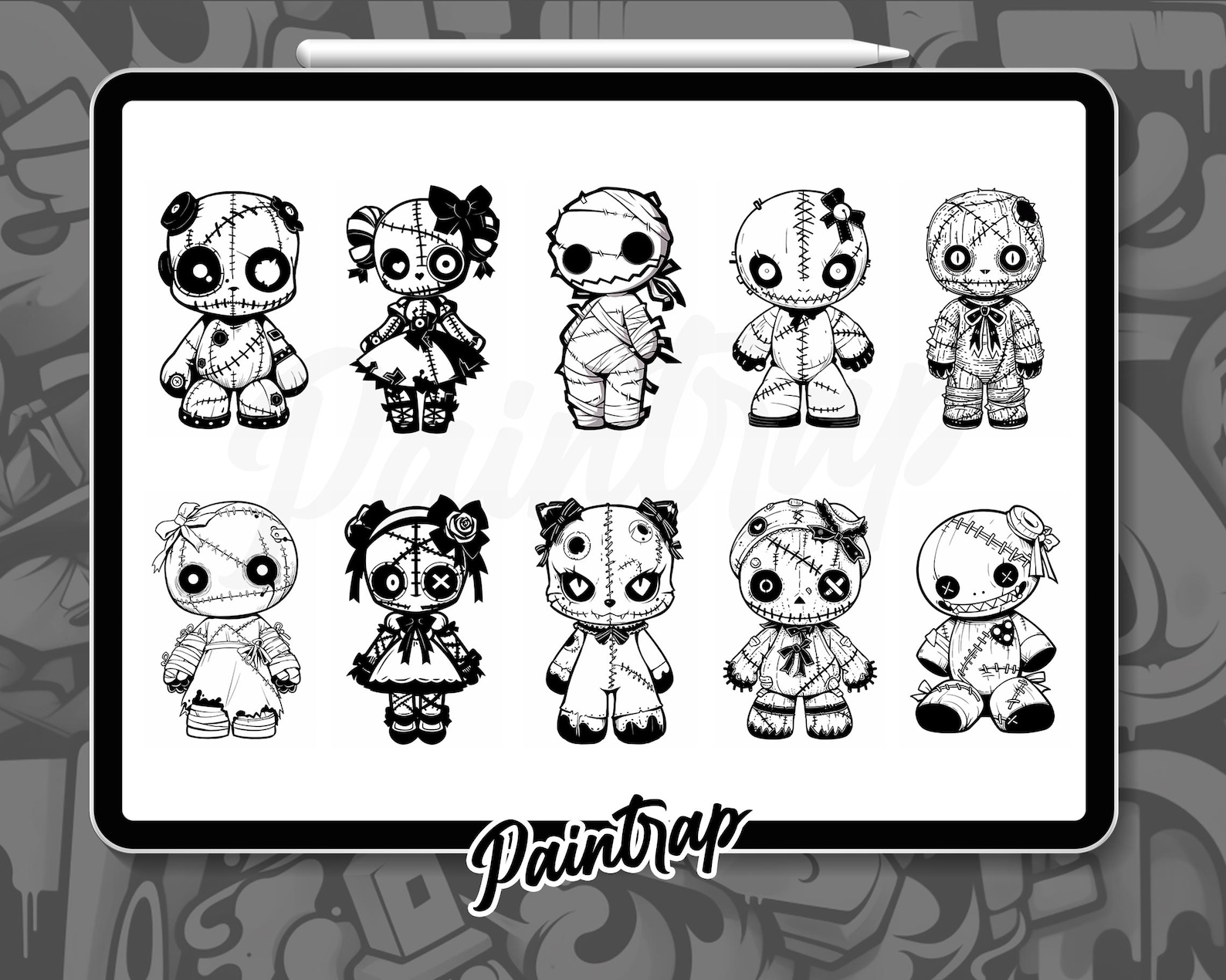 Voodoo Dolls Stamp Brushes for Procreate - 40 Voodoo Dolls Style Cute ...
