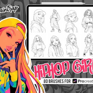 Anime Hip Hop Girls Stamp Brushes for Procreate - 80 Anime Manga Hip Hop Girls Portrait Guide Stamp Brushes Pack - Instant Digital Download
