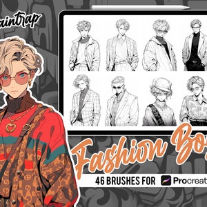 Anime Fashion Boys Stamp Brushes for Procreate - 46 Anime Manga Stamp Brushes Pack - Instant Digital Download