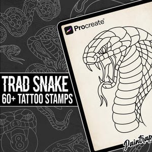 Traditional Snake Tattoo Stamp Brushes for Procreate - 60+ Snake Tattoo Outline Stencil Designs Stamp Pack - Instant Digital Download