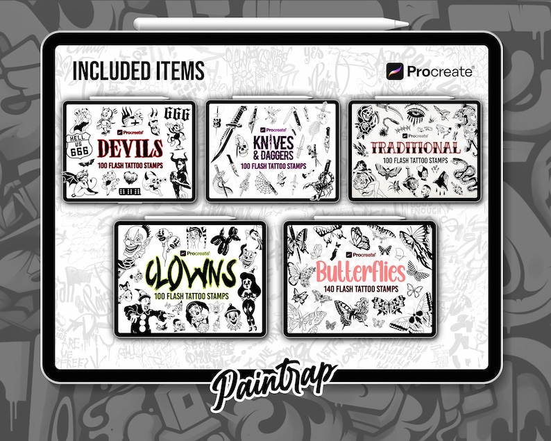 Procreate Flash Tattoo Stamps Bundle Vol 2 - 1000+ Flash Tattoo Style ...