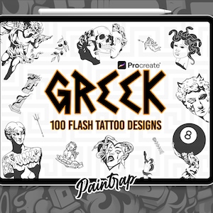 Greek Flash Tattoo Stamps for Procreate - 100 Greek Greece Ancient Flash Tattoo Style Stamp Brushes Pack - Instant Digital Download