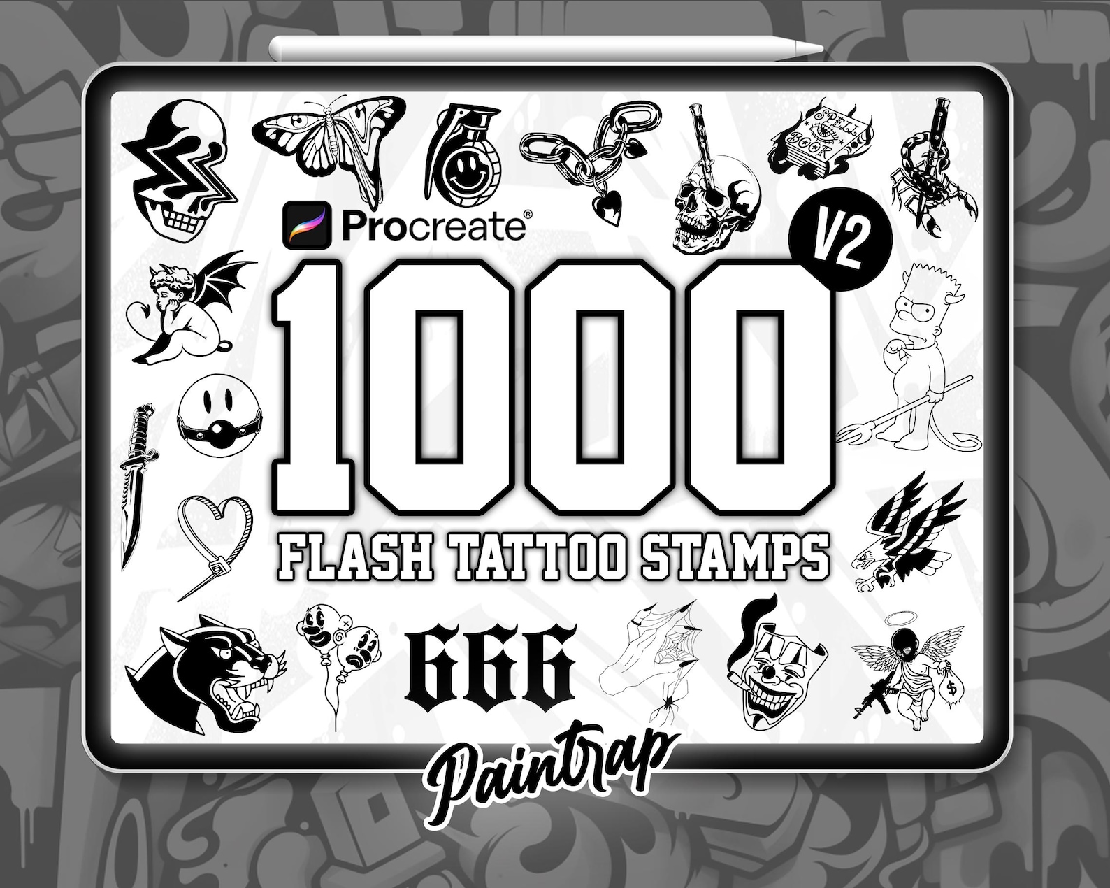 Procreate Flash Tattoo Stamps Bundle Vol 2 - 1000+ Flash Tattoo Style ...