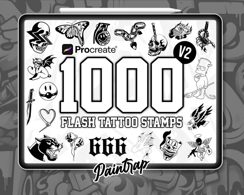 Procreate Flash Tattoo Stamps Bundle Vol 2 - 1000+ Flash Tattoo Style ...