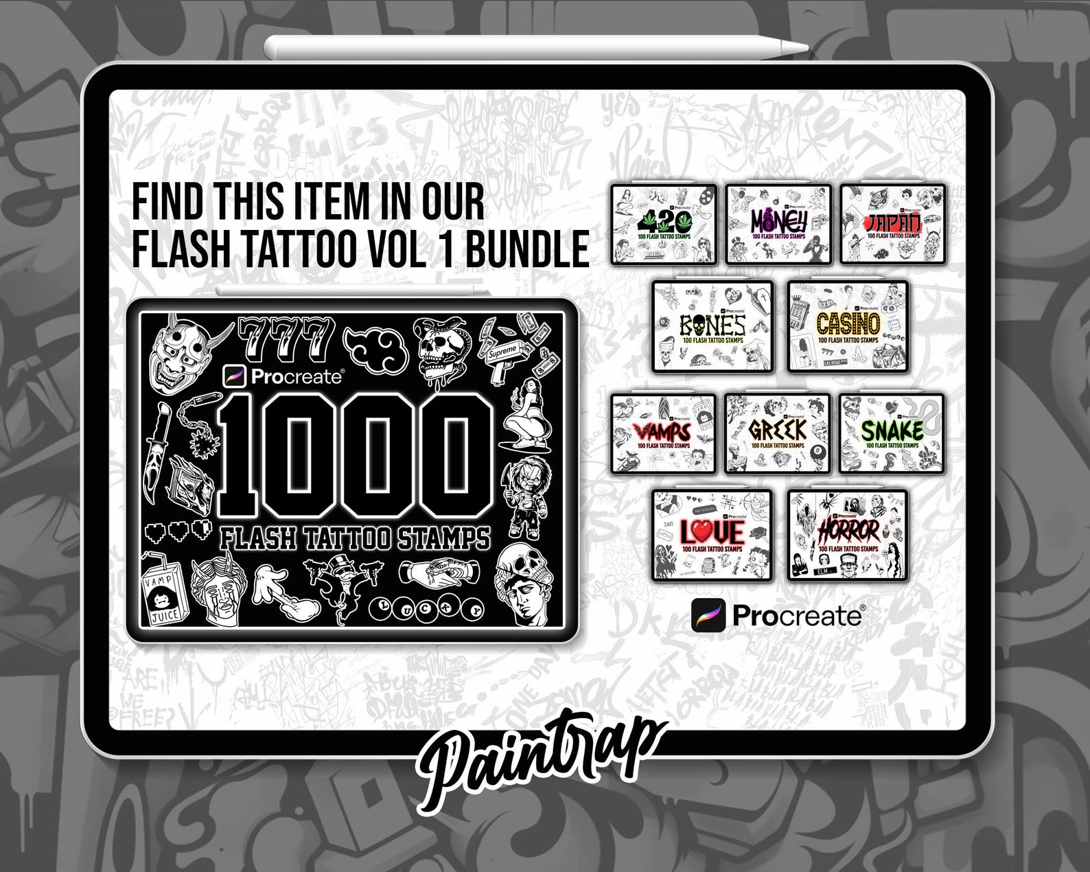 Japanese Flash Tattoo Stamps for Procreate - 100 Japan Style Stencil ...