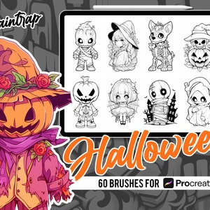 Halloween Stamp Brushes for Procreate - 60 Halloween Stamp Brushes Pack - Instant Digital Download