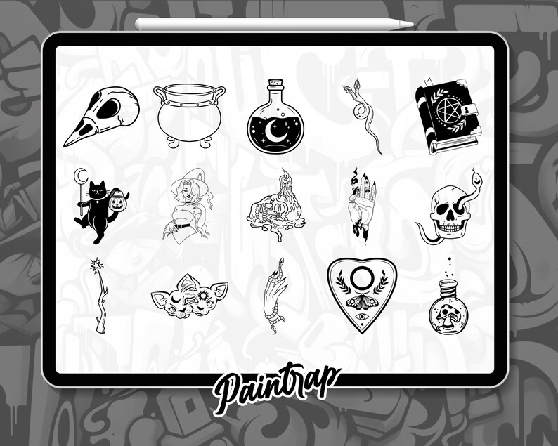 Witchy Flash Tattoo Procreate Stamps - 100 Witches Magic Witchcraft ...