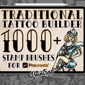 Procreate用トラディショナルタトゥービルダー - 1000種類以上のトラディショナルタトゥースタンプ、クラシックタトゥー、オールドスクールタトゥースタンプ - インスタントデジタルダウンロード