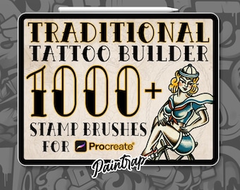 Traditionele tattoo-bouwer voor procreate - 1000+ traditionele tattoo-stempels, klassieke tatoeages, old school tattoo-stempels - directe digitale download
