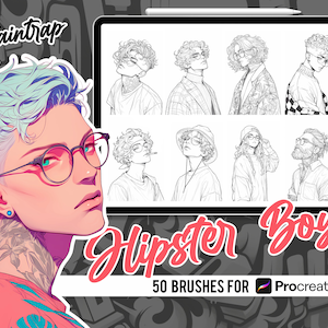 Anime Hipster Boys Stamp Brushes for Procreate - 50 Anime Manga Hipster Boys Portrait Guide Stamp Brushes Pack - Instant Digital Download