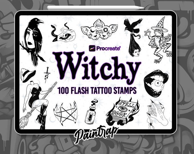 29 Witchy Tattoo Designs Procreate Brushes | Procreate Stamps | Tattoo ...